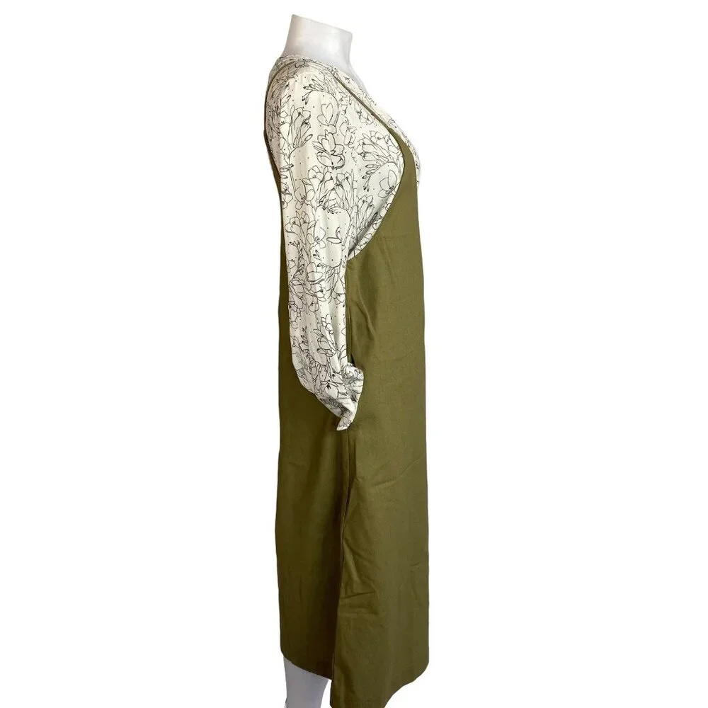 Mod Ref Sage Green Linen Jumpsuit Crop Wide Leg Overalls Womens Relaxed Fit - Picture 5 of 11